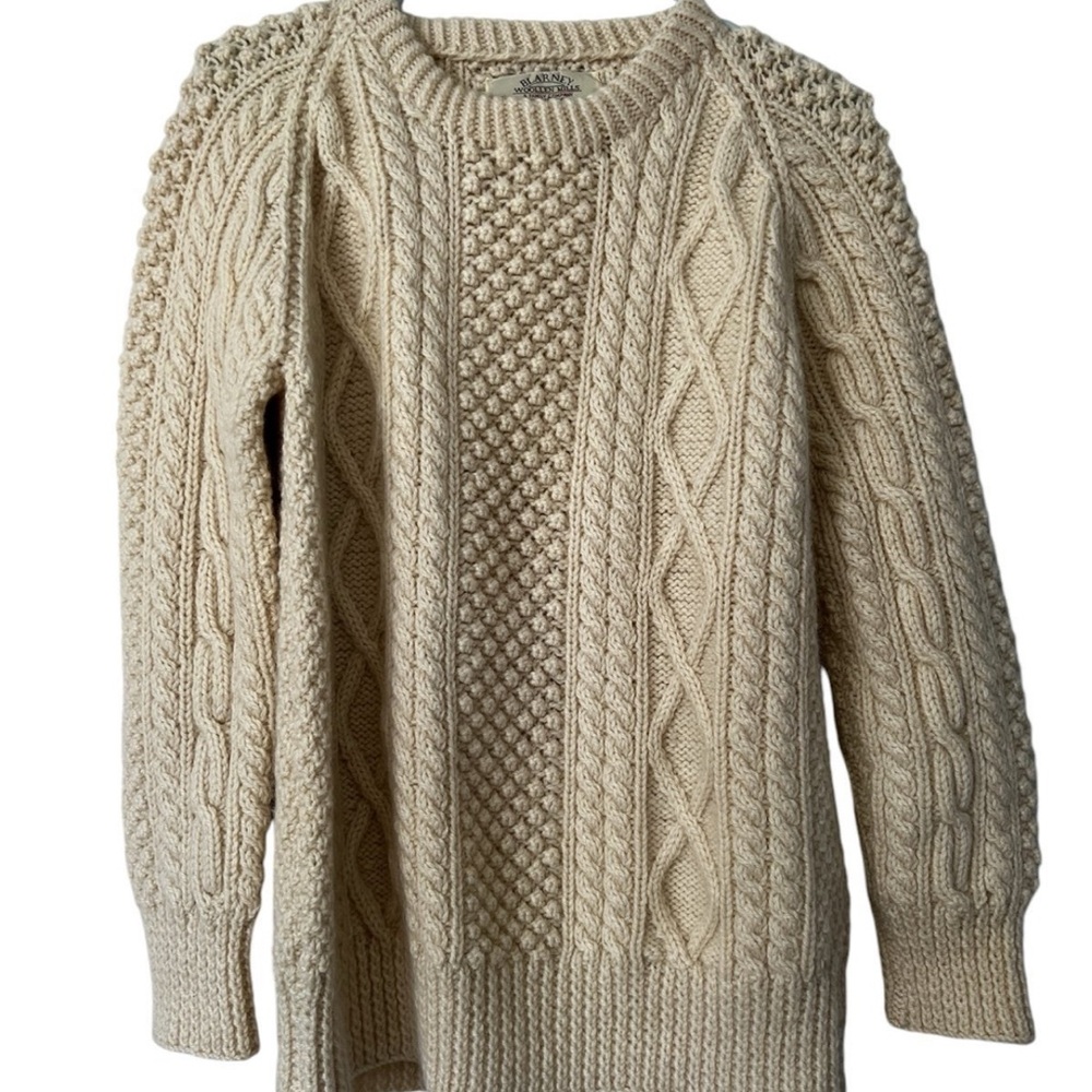 Vintage Cable Knit 100% Wool Aran Handknit Ireland Blarney Woollen Mills Sweater